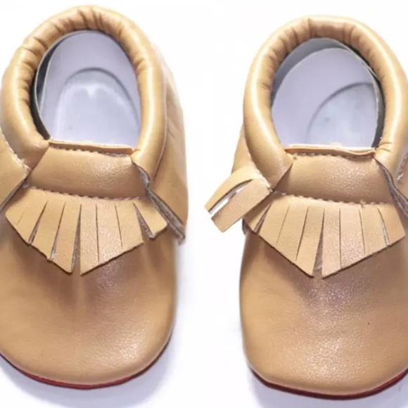 Red bottom tan baby girl mocassins-Faux leather - Picture 2 of 8